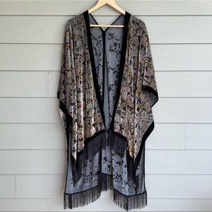 Lovestich Gold Velvet Floral Kimono